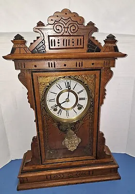 Antique E.N. Welch  Coghlan  Ash Shelf Parlor Mantle Chime Clock 8 Day Working • $178