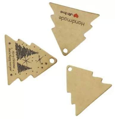 Kraft Paper MERRY CHRISTMAS Gift Hang Tags Labels Christmas Tree Shape 3.5x3.5cm • £3.05