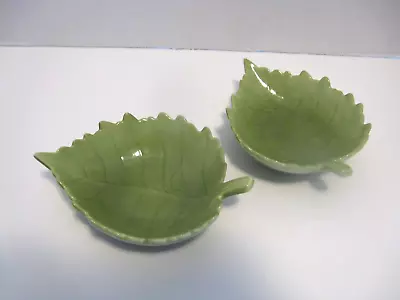 Martha Stewart 2 Small Green Maple Leaf Plates Dishes 5.75  Long • $8.95