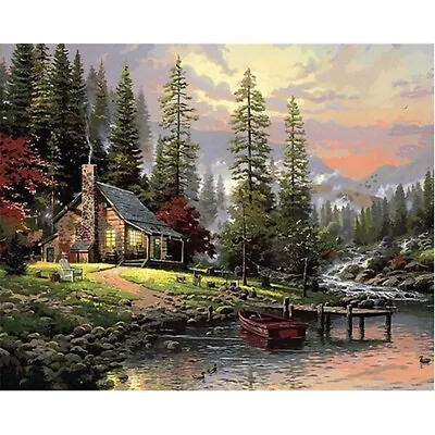 Paint By Numbers Adults Kids Cabin By The Lake DIY Painting Kit 40x50CM Canvas • $13.30