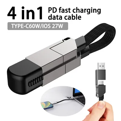 4 In 1 Decteable USB Charger Data Cable Type C Micro USB Cable With Keychain • $10.79