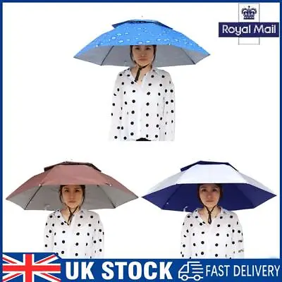 Outdoor Head-Mounted Foldable Fishing Cycling Shade Double Layer Umbrella Hat • £9.89