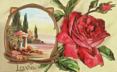 C.1910 Love Valentines Floral Rose Lake Scene Vintage Postcard • $3.57