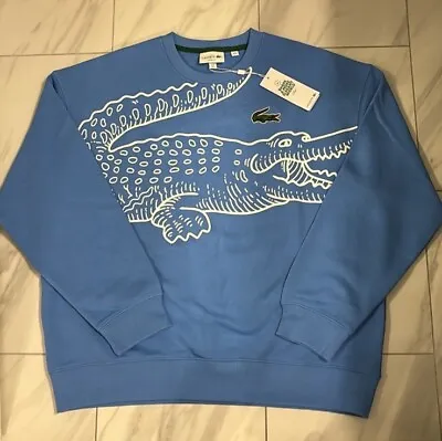 Lacoste Men's Big Croc Logo Sweatshirt Loose Fit Blue White $155 New • $125