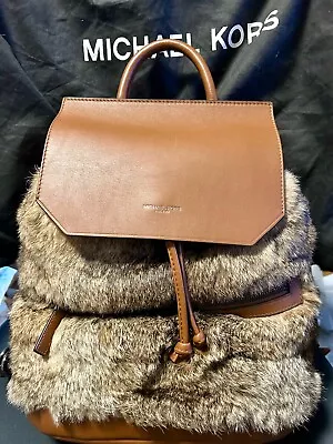 NEW Michael Kors Caramel/Tan Leather & Rabbit Fur Drawstring Backpack • $190