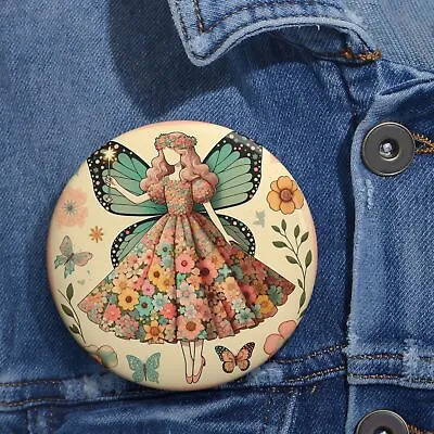 Custom Pin Button Badge Floral Faceless Fairy Retro Whimsical Flowers Cute • $5.58