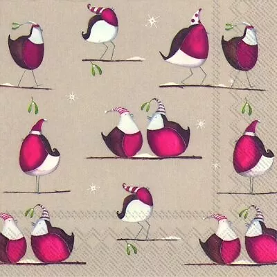 £4.99 • Buy CRAZY RED ROBINS Linen Christmas Paper 33cm Square  Lunch Napkins 20 In A Pack