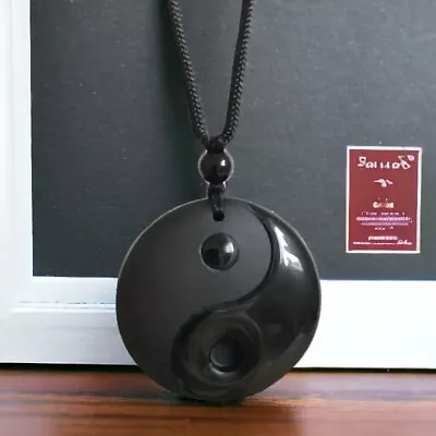 New Black Obsidian Ying And Yang Pendant - B421 • $25