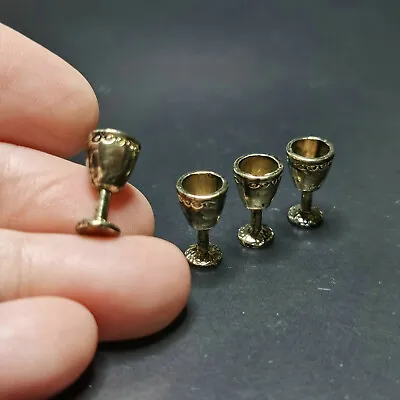 4PC Miniature Dollhouse 1:12 Scale Retro Metal Gold Wine Cups Doll Accessories • $5.69