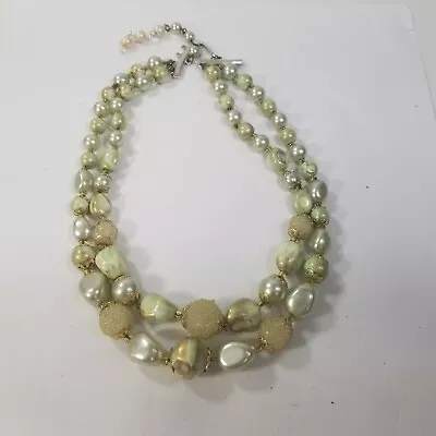 Vintage Multi Strand Green Gold Tone Beaded Necklace Choker Collar Signed Japan • $19.99