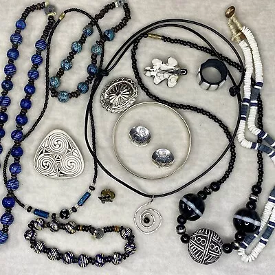 Sterling Silver Ethnic Jewelry Lot VTG Tribal African Beads Boho Brooch Necklace • $29