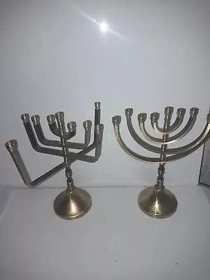 Pair Of Vintage Brass Hanukkah Chanukah Menorah Judaica 7 Inches Tall. • £50