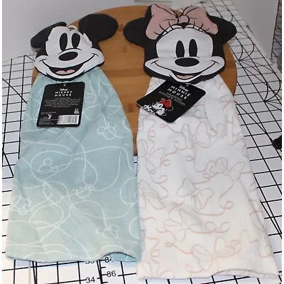 Set Of 2 Mickey And Minnie Mouse Hanging Kitchen Towels Disney Home Decor NWT • $20.22