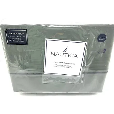 Nautica Microsuede Rigger Full Queen Duvet Cover Olive Navy Reversible Nip Read • $39.97