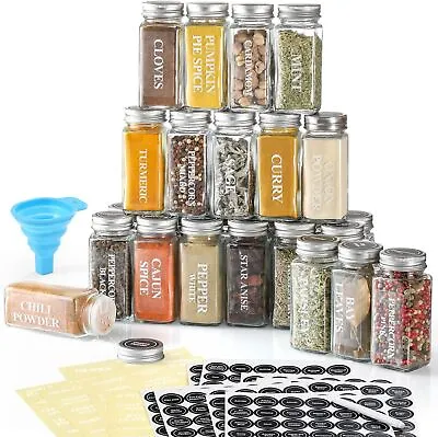 24pcs Of 4oz 6oz 8oz Glass Spice Jars With Labels Collapsible Funnel Included • $39