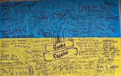 One Unique Ukraine Flag Signed/decorated By Ukrainian Soldiers • $55