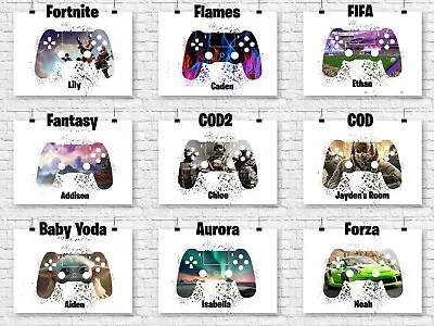 Personalised PS4/PS5 Gamer Controller Posters Add Your Name/gamer Tag! Any Game • £9.95