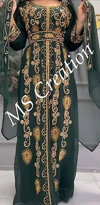 SALE New Green Moroccan Dubai Kaftan Farasha Abaya Dress Very Fancy Long Gown425 • $77.99