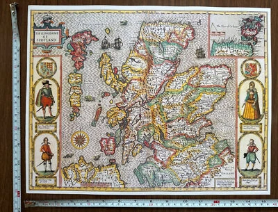£12 • Buy Old Tudor Poster Picture Map Of Scotland 1610 1600's 15.5  X 12  Reprint Antique