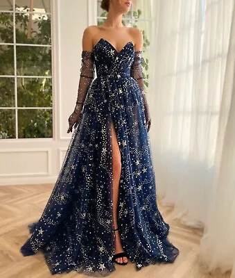 Navy Blue Formal Dress Maxi Party Ball Gown Special Occasion Sparky Stars • $149.41