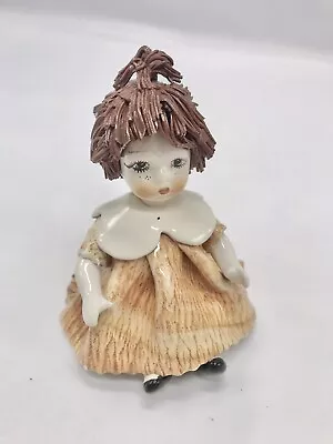 VINTAGE ZAMPIVA PASTEL CERAMICA SPAGHETTI HAIR DOLL FIGURINE 4.5 Inch Signed • £28