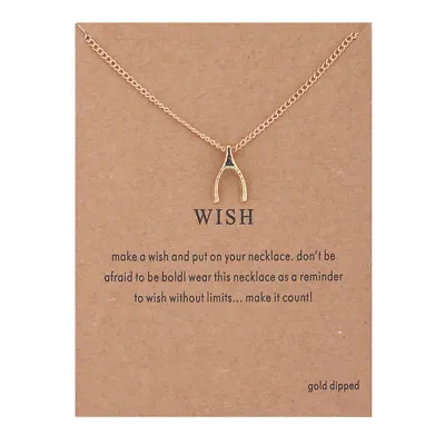 Women's Fashion Jewelry  Make A Wish   Gold Pendant Necklace Wish Bone 11-2 • $8.96