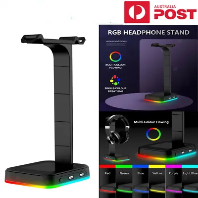 $29.99 • Buy RGB Gaming Headphone Stand Headset Holder Hanger Rack Desktop W/ 2 USB Charging
