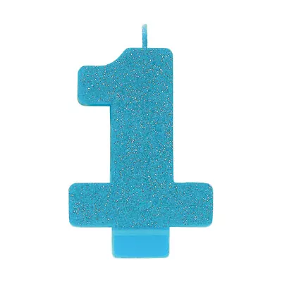 Blue Party Supplies Glitter Candle Number 1 Birthday Cake Decoration One 1st • $1.49