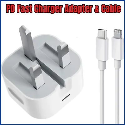 20W USB-C Fast Charger Adapter & Cable For IPhone 13 12 11 Pro Mini XR XS MAX UK • £3.42