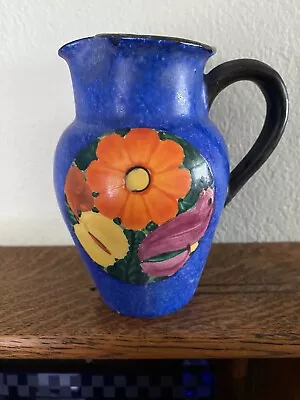 Joseph Mrazek Peasant Art Industries Pottery Pitcher Blue Floral Czech • $25