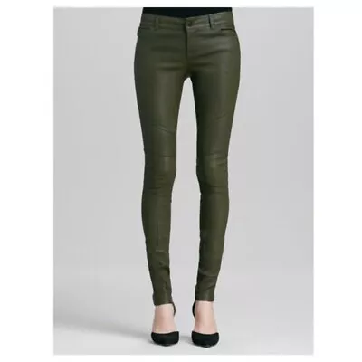 VINCE Women's Leather Motorcycle Biker Leggings Pants Green Size 2 • $209.30