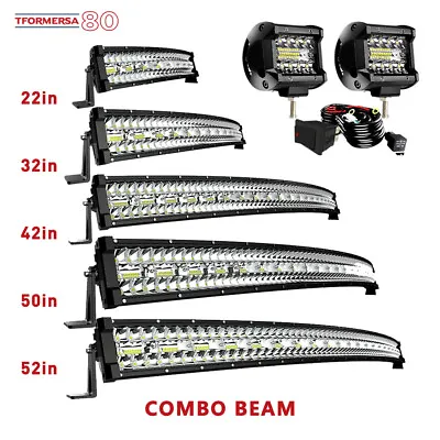 Curved Tri Row LED Light Bar Spot Flood Driving Offroad 52/50/42/32/22'' +wiring • $75.99