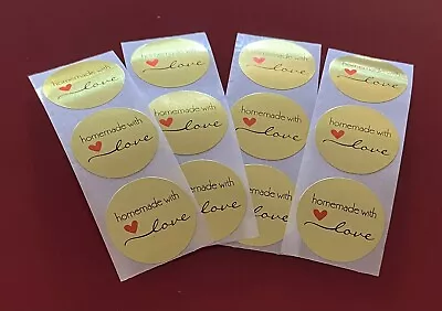 50x Gold Homemade With Love Stickers Labels Gift Food Craft Box Business Foiled • £1.50