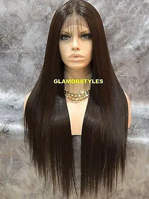 40  Lace Front Full Wig Extra Long Straight Layered Middle Part Brown #4 Heat Ok • $79.84