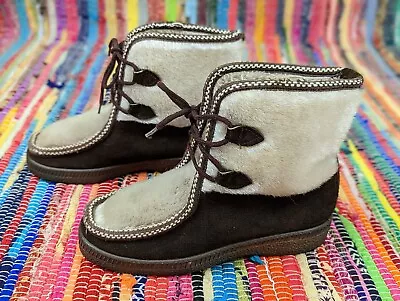 VTG Ski Lounger Women's 6 EU 37 Apres Ski Snow Boots Faux Fur Suede Italy EUC • $49.90