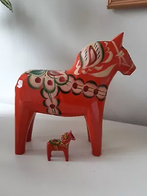 Nils Olsson (Sweden) Large Red Wooden Dala Horse With Miniature  • £50