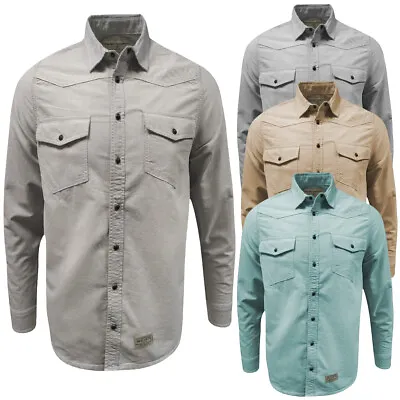 Ex Mens Long Sleeve Shirts New Fashion Oxford Pockets Cotton Casual Plain Tops • £9.89