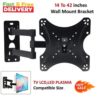 Full Motion TV Wall Mount Bracket Swivel Tilt 14 18 26 32 40 42 Inch LED LCD UK • £7.99