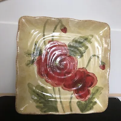 Maxcera Poppies Hand-Painted 9”  Square Plate ￼ceramic Excellent ￼ • $18