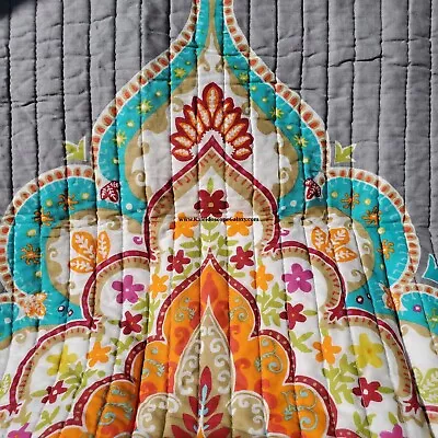 Moroccan Bohemian King Or Full/Queen Quilt Gray Teal Orange Red No Shams • $89.99