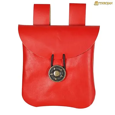 Medieval Belt Bag Handmade Leather Pouch For Renaissance Larp Renfair Red Bag 5  • $22.99