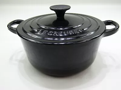 VTG Le Creuset Pot #18 Black Cast Iron Enamel Small Dutch Oven & Lid Top France • $125.99