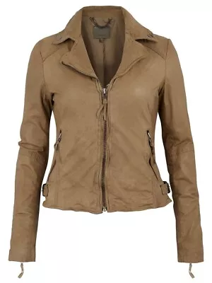 MUUBAA Womens Goat Leather Auriga Fitted Biker Jacket Size EU36 US4 UK8 • $59.99