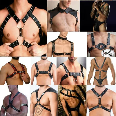 Male Lingerie Leather Harness Men's Adjustable Sexy Body Chest Harness Punk Belt • £11.17