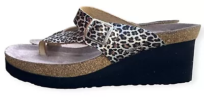 MEPHISTO Tyfanie Leather Leopard Cork Wedge Toe Post Slip On Sandals Shoes 41 11 • $39