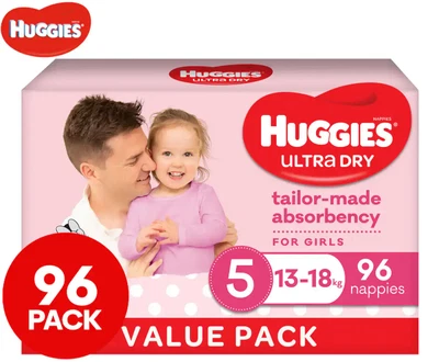 $78.43 • Buy Huggies Ultra Dry Nappies Size 5 13-18 Kg Girls' Nappies 96pk