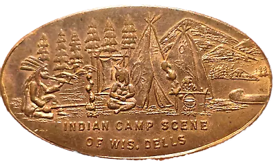 Copper Indian Head Elongated Cent Coin Token INDIAN CAMP SCENE Wisconsin Dells • $0.99