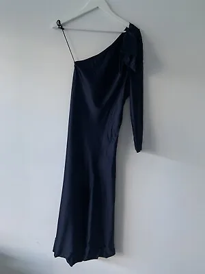 $170 • Buy Scanlan Theodore Navy Silk Assymetric Dress. With Bow. Excellent Condition