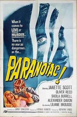 Paranoiac 1963 Janette Scott Oliver Reed Hammer Horror Original US Poster • £41