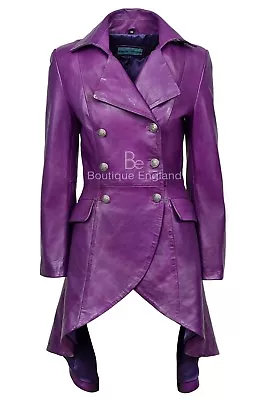 EDWARDIAN Ladies Leather Jacket Purple Back Laced Victorian Gothic Coat 3492 • £209.55